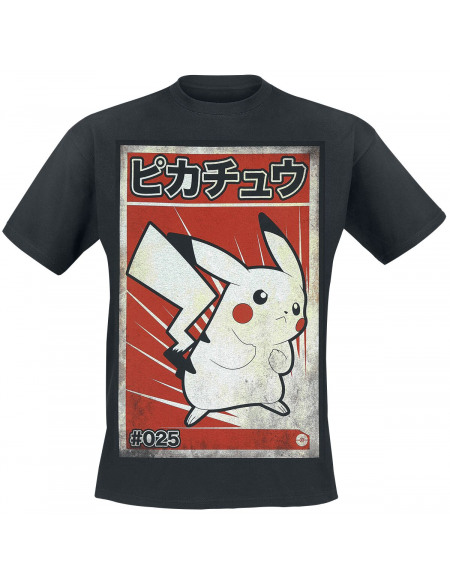 Pokémon Pikachu - Poster T-shirt noir