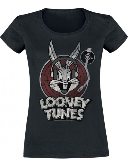 Looney Tunes Bugs Bunny Circle Logo T-shirt Femme noir