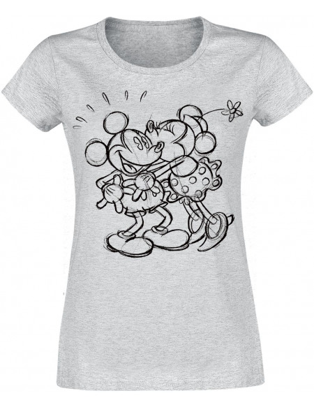 Mickey & Minnie Mouse Kiss Sketch T-shirt Femme gris chiné