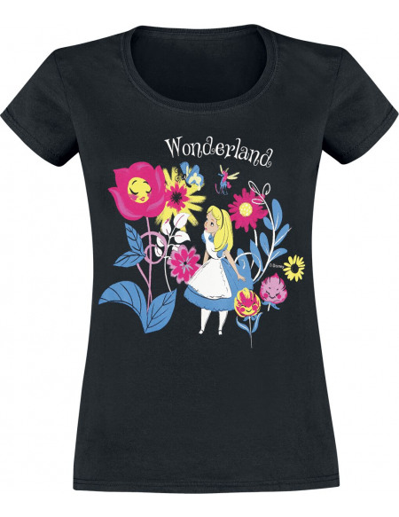 Alice Au Pays Des Merveilles Papillons & Fleurs T-shirt Femme noir
