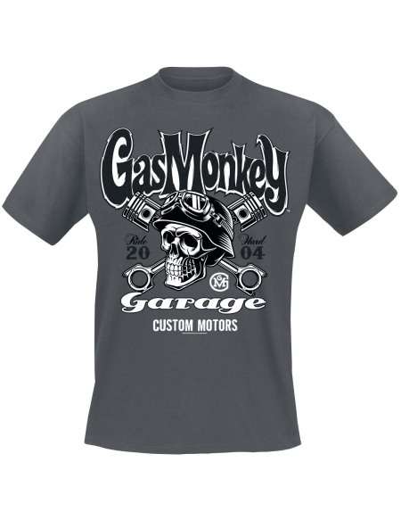 Gas Monkey Garage Custom Motors Skull T-shirt gris sombre chiné