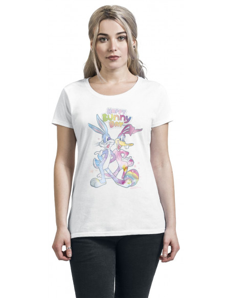 Looney Tunes Bugs & Daffy - Happy Bunny Day T-shirt Femme blanc
