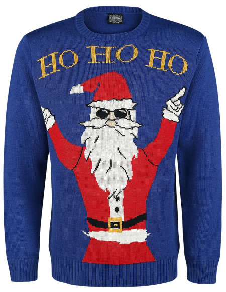Pull Moche De Noël Ho Ho Ho Pull tricoté bleu