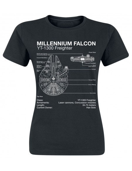 Star Wars Faucon Millenium - Croquis T-shirt Femme noir