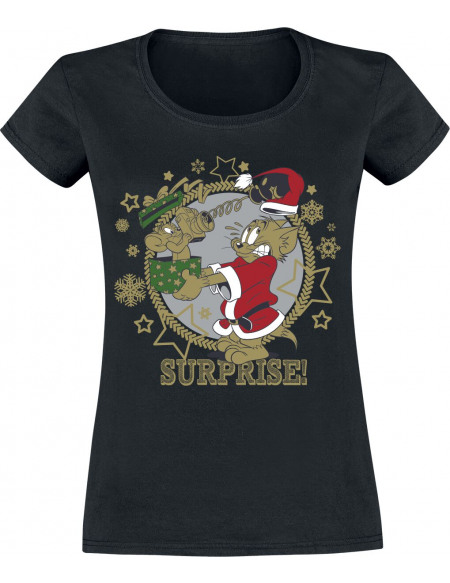 Tom Et Jerry Christmas Surprise T-shirt Femme noir