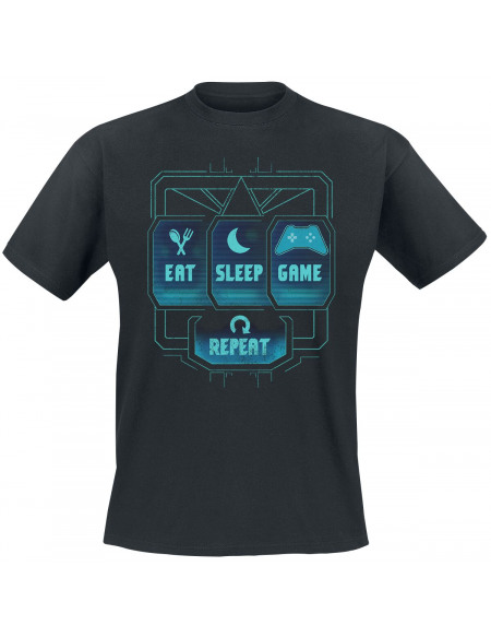 Eat, Sleep, Game, Repeat T-shirt noir