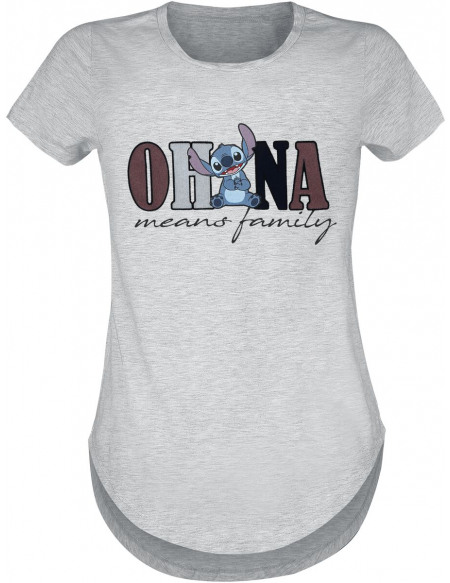 Lilo & Stitch Ohana Means Family T-shirt Femme gris chiné
