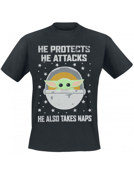 Star Wars The Mandalorian - He Protects! T-shirt noir