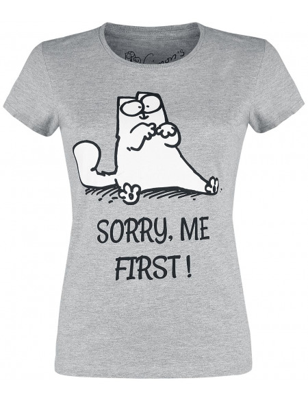 Simon' s Cat Sorry, But First Me! T-shirt Femme gris chiné