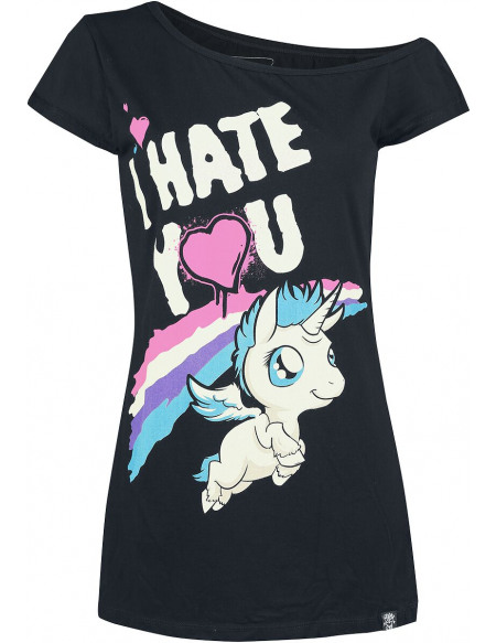 Unicorn I Hate You T-shirt Femme noir