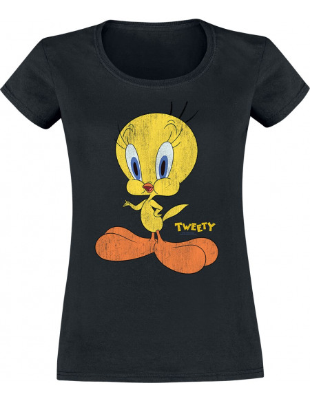 Looney Tunes Titi Usé T-shirt Femme noir