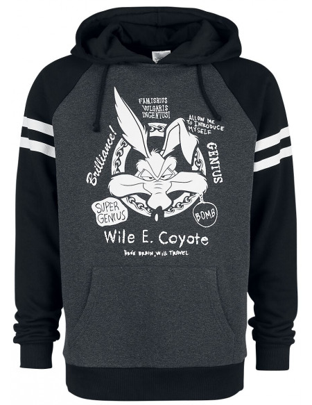 Looney Tunes Wile E. Coyote Sweat à capuche gris chiné/noir