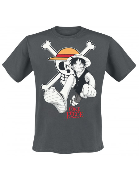 One Piece Luffy & Crâne T-shirt gris foncé