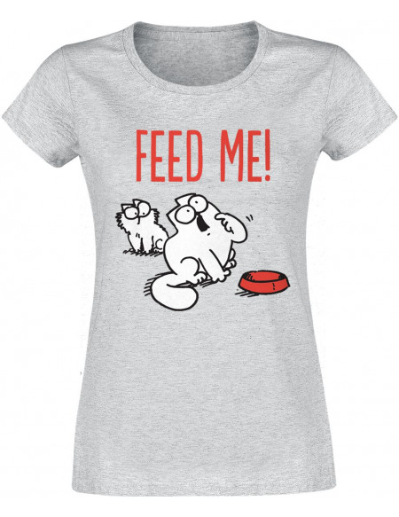 Simon' s Cat Feed Me T-shirt Femme gris chiné