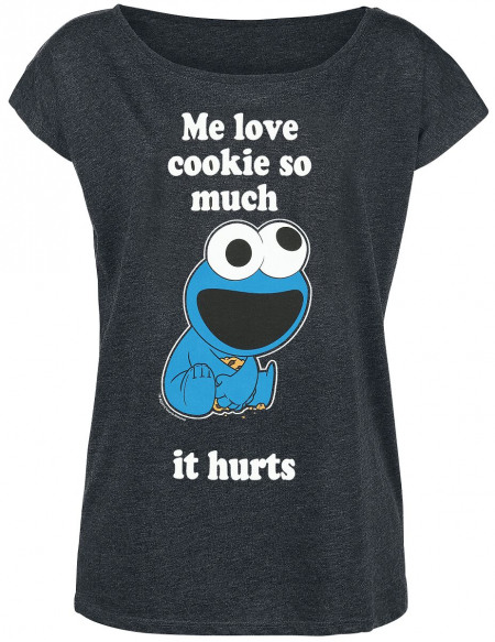 Sesame Street Cookie Monster - Me Love Cookies T-shirt Femme gris sombre chiné