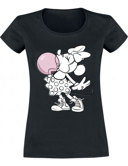 Mickey & Minnie Mouse Minnie - Bulle De Chewing-Gum T-shirt Femme noir