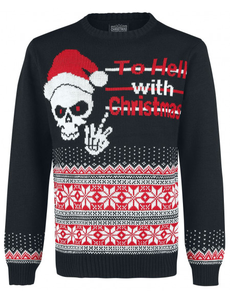 Pull Moche De Noël Tête De Mort Pull tricoté noir