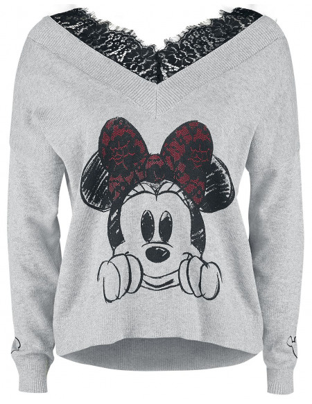 Mickey & Minnie Mouse Minnie Mouse Pull Femme gris chiné