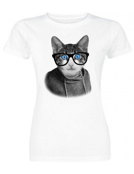 Chat Geek T-shirt Femme blanc