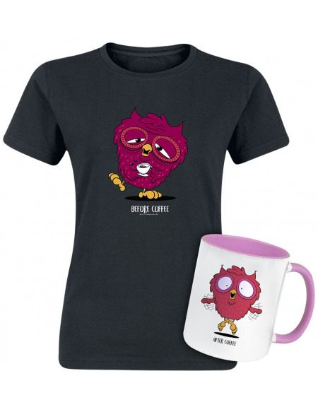Coffret Cadeau T-Shirt + Mug Before & After Coffee T-shirt Femme noir